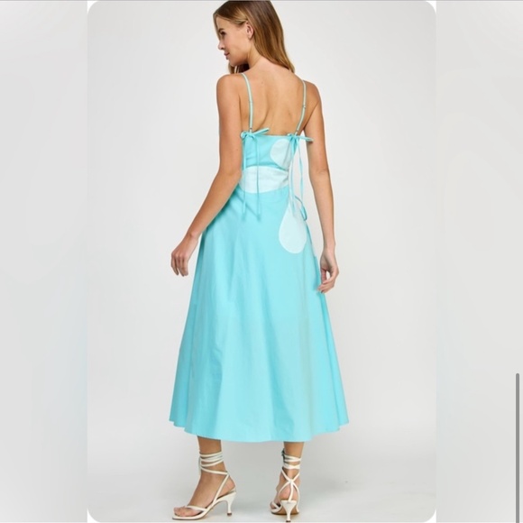 906. The Daisy” Cutout Aqua Blue and White Women's Dress - Picture 3 of 3